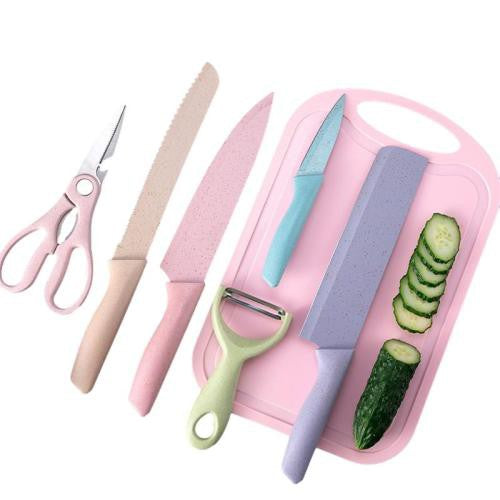 6 In 1 Colourful Evcrierh Corrugated Kitchen Knife Set Pisau Dapur 6 dalam 1 KITCHEN KNIVES 厨房刀剪刀KITCHEN SCISSORS