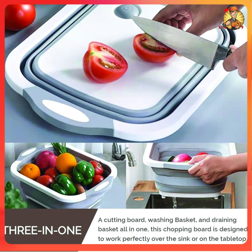 Portable Collapsible Cutting Board Papan Pemotong Foldable Chopping Board Kitchen Drainer Sink Basket Wash Basin Strainer Chopper