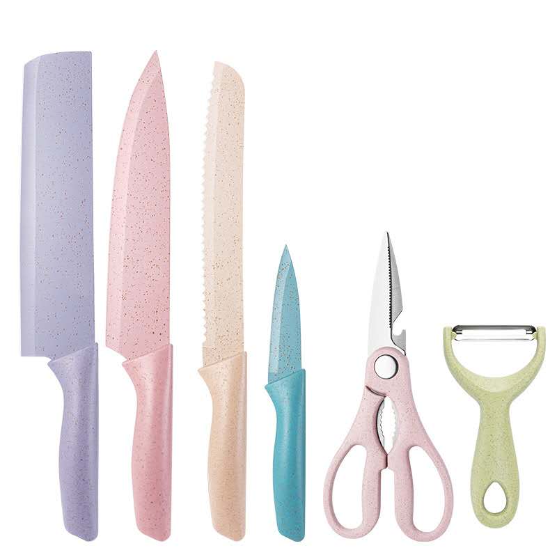 6 In 1 Colourful Evcrierh Corrugated Kitchen Knife Set Pisau Dapur 6 dalam 1 KITCHEN KNIVES 厨房刀剪刀KITCHEN SCISSORS