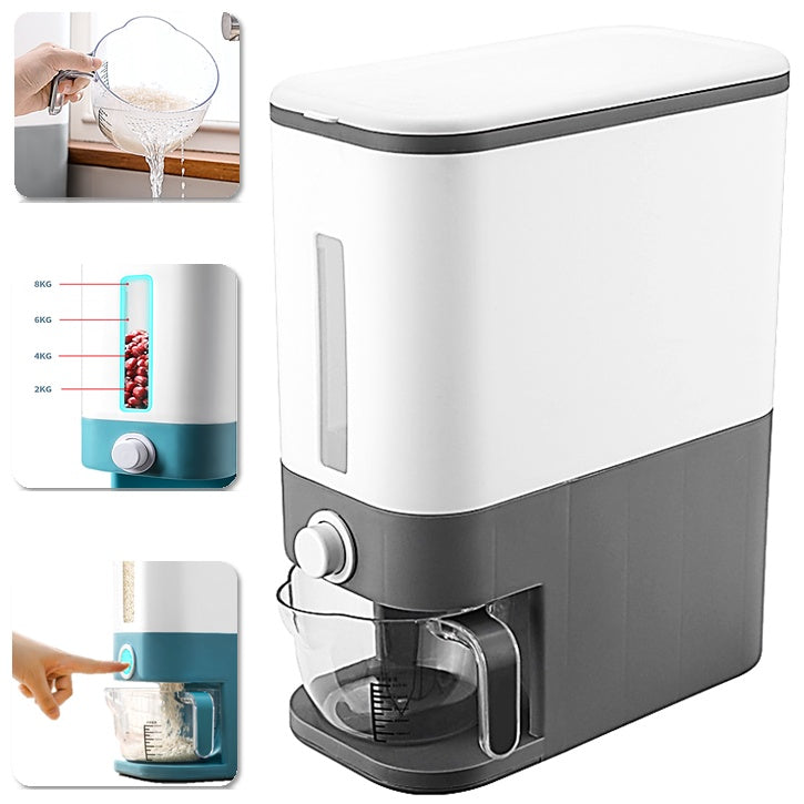 Rice/Dry Food Grain Dispenser 10Kg Bucket Cereal Plastic Container Storage Box Tank Bekas Beras + Rice Strainer Cup