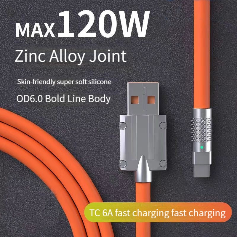 120W 6A Super Fast Charge cable Type C Liquid Silicone Cable Quick Charge Micro USB Cable Charger