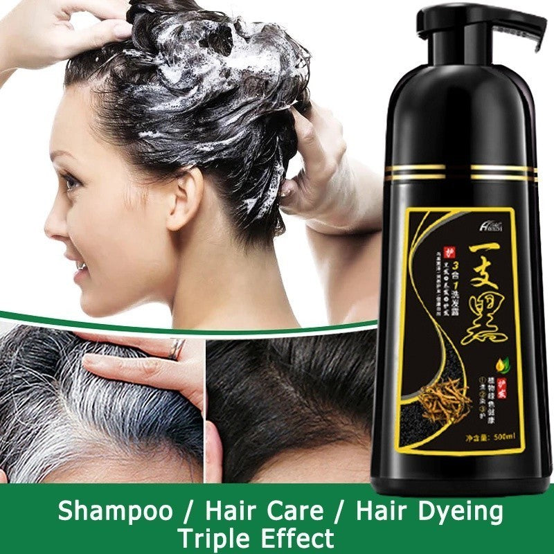 Natural Black Hair Shampoo 500mL Hair Dye Professional 3-In-1 Wash/Nourish/Dye Grey Hair White Hair Turn To Black