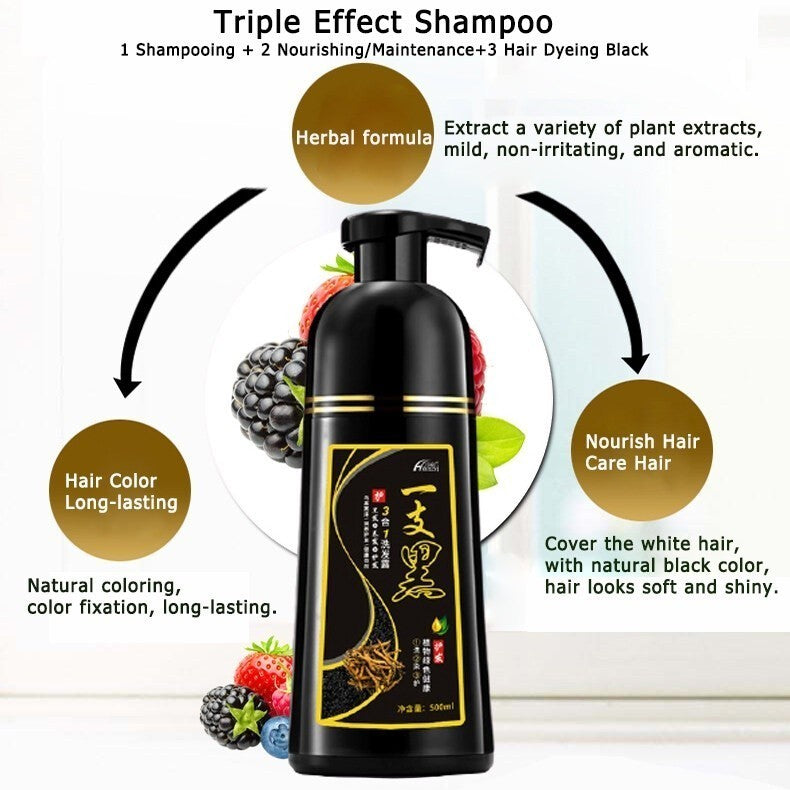 Natural Black Hair Shampoo 500mL Hair Dye Professional 3-In-1 Wash/Nourish/Dye Grey Hair White Hair Turn To Black