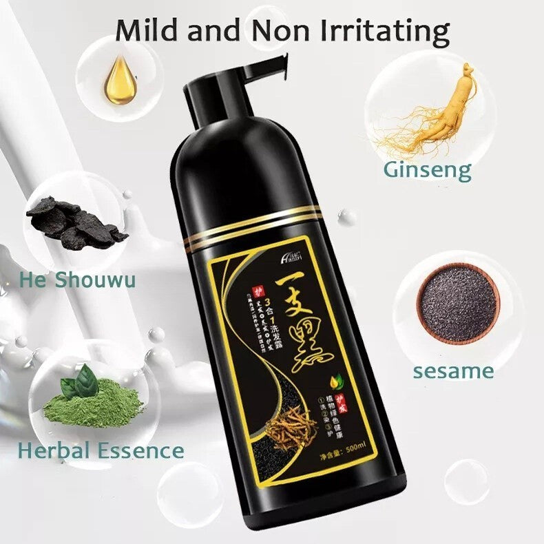 Natural Black Hair Shampoo 500mL Hair Dye Professional 3-In-1 Wash/Nourish/Dye Grey Hair White Hair Turn To Black